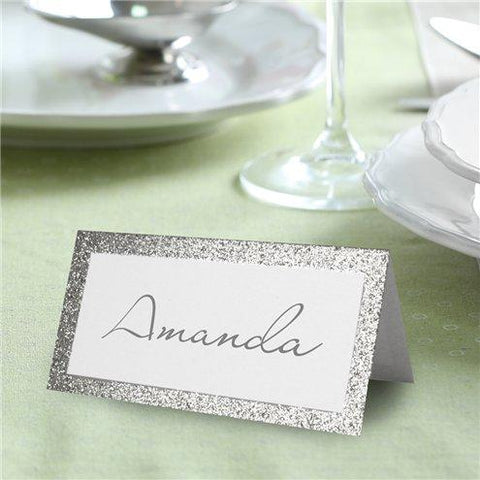 50 Silver Glitter Border Place Cards