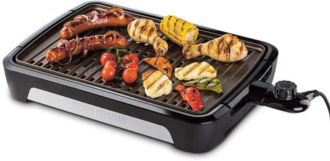 George Foreman Smokeless Electric Grill, Indoor BBQ and Griddle Hot Plate with Built In Drip Tray