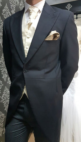 Black Tailcoat Cream Shadow Stripe Suit Hire