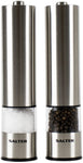 Salter Electric Salt and Pepper Mill Grinder Set – Brushed Stainless Steel Finish, Ceramic Mechanism Great for Himalayan / Rock Salt, Pepper, Dried Herbs, Spices, No Shaker Pots Mess, Eliminate Spill