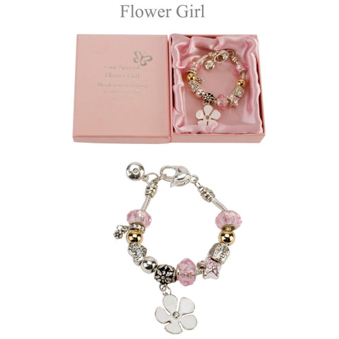 Silver and Pink Bead Charm Bracelet For Flower Girl