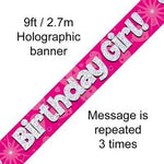 9ft Banner Birthday Girl Pink Holographic