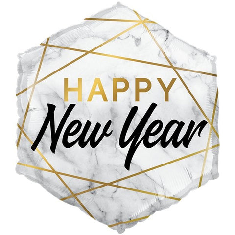 Happy New Year Marble Hexagon - 18" Foil