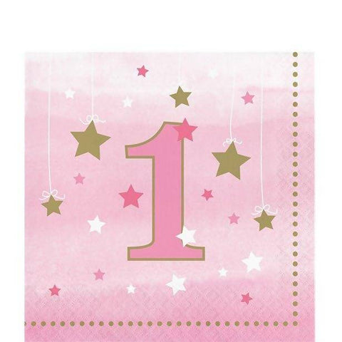 Baby's Pink 1st Birthday Twinkle Twinkle Napkins