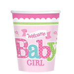 Welcome Baby Girl Pink Paper Cups