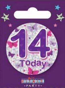 Age 14-Pink and Purple Butterflies Birthday Badge