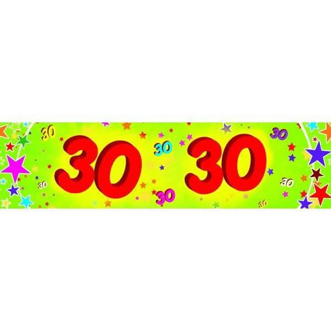 Red and Green 30th Paper Banner with Multicoloured Stars