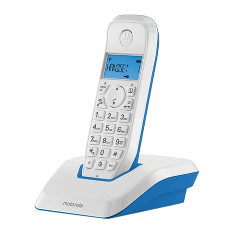 Motorola Single Digital Cordless Home House Phone Telephone - White / Blue, Pack of 1