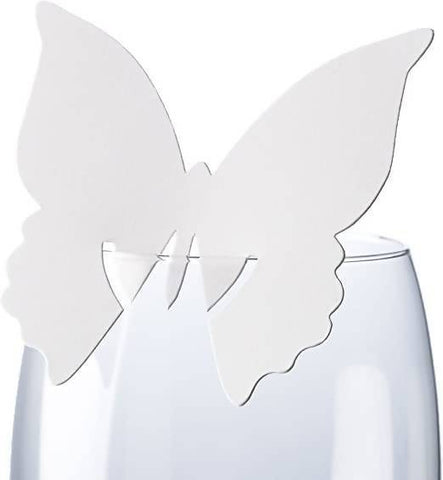 White Butterfly Place Cards for Glasses