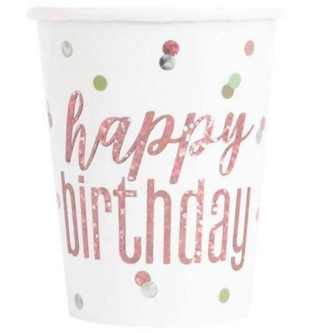 Happy Birthday Glitz Rose Gold Paper Cups