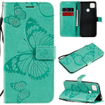 Xiaomi Redmi 9C 3D Butterflies Embossing Pattern Horizontal Flip Leather Case Cover with Holder & Card Slot & Wallet (Green)