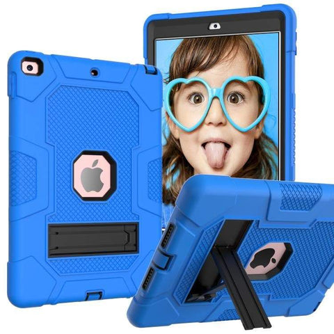Contrast Color Robot Shockproof Silicone + PC Protective Case Cover with Holder For Apple iPad 7th & 8th 10.2 (2019) / (2020) (Dark Blue Black)