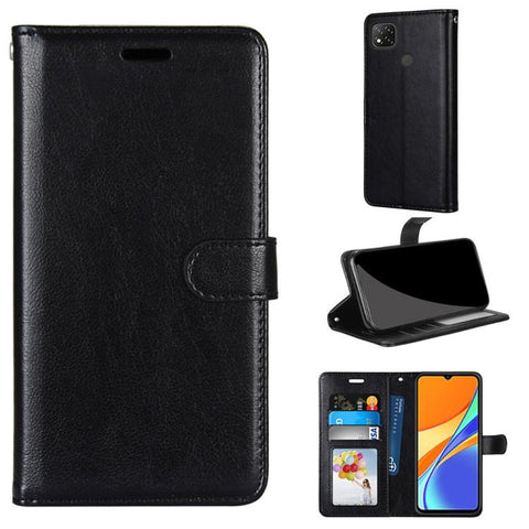Xiaomi Redmi 9C Pure Color Horizontal Flip PU Leather Case Cover with Holder & Card Slots & Wallet & Photo Frame (Black)