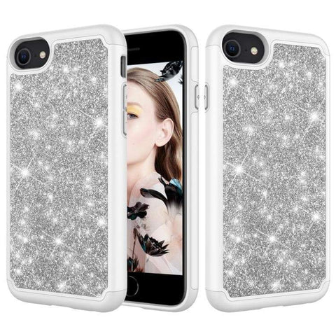 Apple iPhone SE 2020 / 8 / 7 Glitter Powder Contrast Skin Shockproof Silicone + PC Protective Case Cover (Grey)