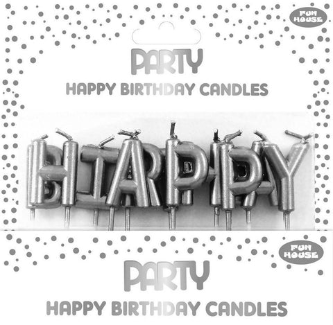 Happy Birthday Silver Pick Candles