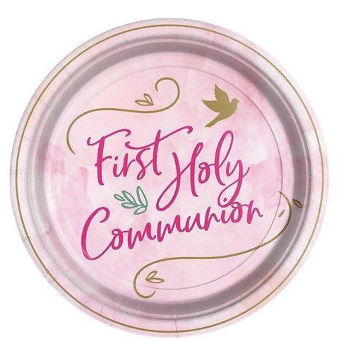 1st Communion Pink Paper Plates-23cm