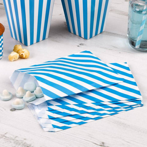 Paper Blue Stripe Sweetie Bags - Pack 0f 25