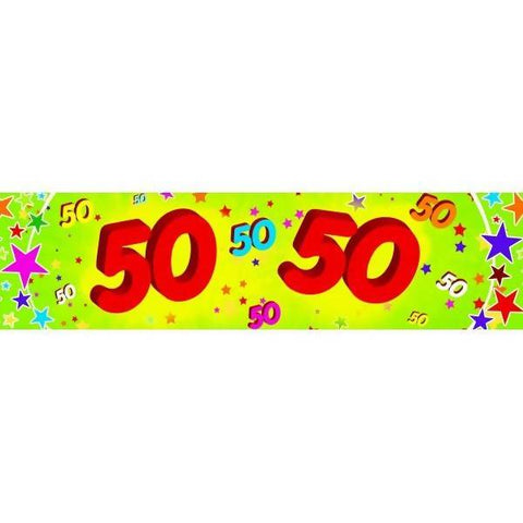 Red and Green 50th Paper Banner with Multicoloured Stars