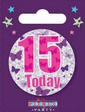Age 15-Purple Butterflies Birthday Badge