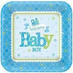 Welcome Baby Boy Blue Paper Plates-25cm