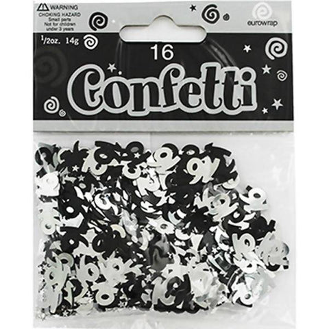 16th Birthday Black & Silver Confetti