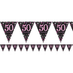 Pink Celebration Age 50 Prismatic Foil Bunting
