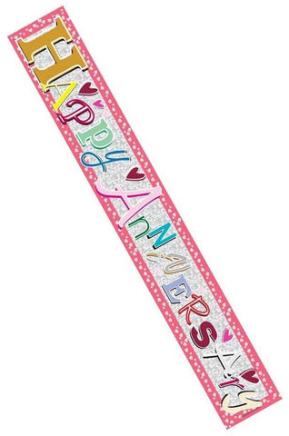Pink Happy Anniversary 9ft Banner