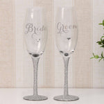 Silver Sparkling Champagne Flutes Set of 2 - Bride & Groom