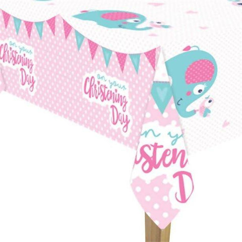 Christening Day Pink Plastic Tablecover - 1.8m x 1.2m