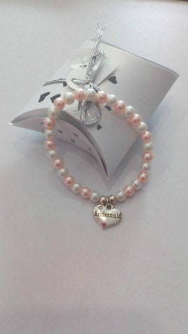 Pink and White Bridesmaid Beaded Bracelet