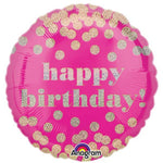 Happy Birthday Pink Dotty Holographic Balloon - 18" Foil