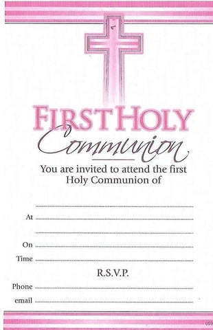 Pink First Holy Communion Invites