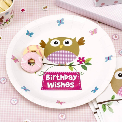 Pink Owl Party Paper Plates 23cm