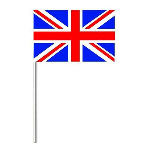 White Plastic Stick Union Jack Paper Hand Waving Flags