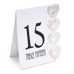 White Elegant Hearts Table Numbers 1 -15
