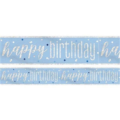 Happy Birthday Glitz Blue & Silver Foil Banner