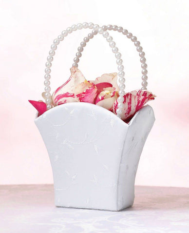 Elegant Embroided Weddng Basket White