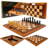 DELUXE WOOD CHESS BACKGAMMON CHECKERS SET