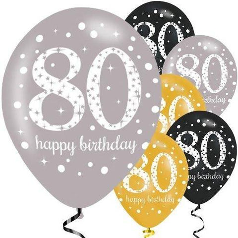 Happy 80th Birthday Gold Mix Sparkling Celebration Balloons