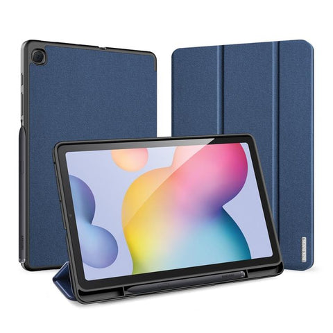 Samsung Galaxy Tab S6 Lite 10.4 inch DUX DUCIS Domo Series Horizontal Flip Magnetic PU Leather Case Cover with Three-folding Holder & Pen Slot (Blue)