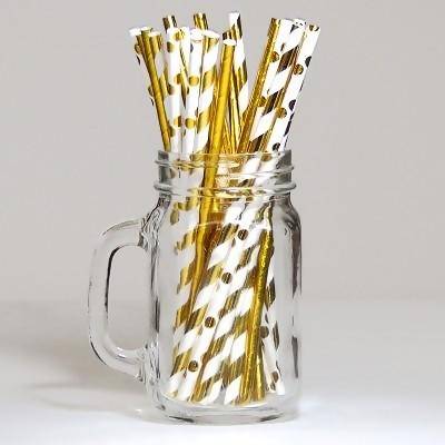 Ivory and Gold Assorted Drinking Paper Straws 30pc