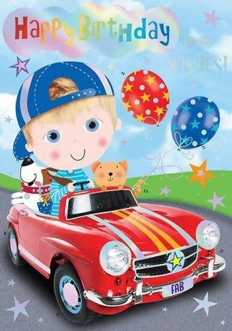 Happy Birthday Boy in Car Card