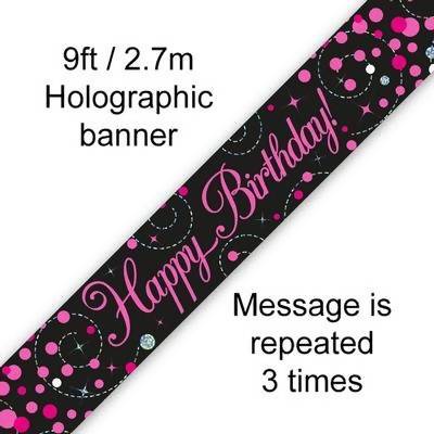 Happy Birthday Black & Pink Sparkling Fizz Banner