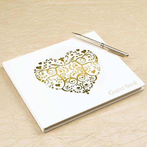Vintage Romance Heart Guest Book- Ivory & Gold