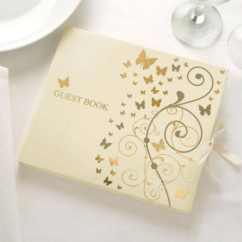 Elegant Butterfly Guest Book- Ivory & Gold
