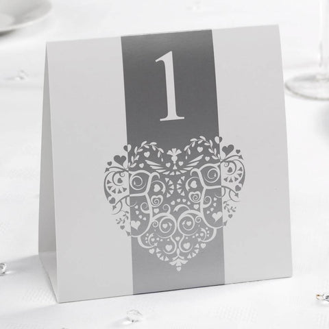 Vintage Romance - Table Numbers - White/Silver 1 to 12
