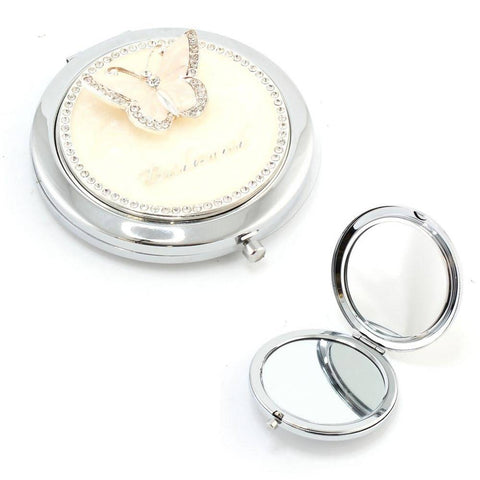 Silver Plated Bridesmaid Compact Mirror Diamante
