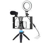 4 in 1 Vlogging Live Broadcast Smartphone Video Rig + 4.7 inch 12cm Ring LED Selfie Light Kits with Microphone + Tripod Mount + Cold Shoe Tripod Head for Apple iPhone, Galaxy, Huawei, Xiaomi, HTC, LG, Google, and Other Smartphones (Blue)