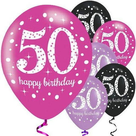 Happy 50th Birthday Pink Sparkling Celebration Balloons