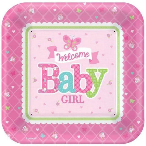 Welcome Baby Girl Pink Paper Plates-25cm